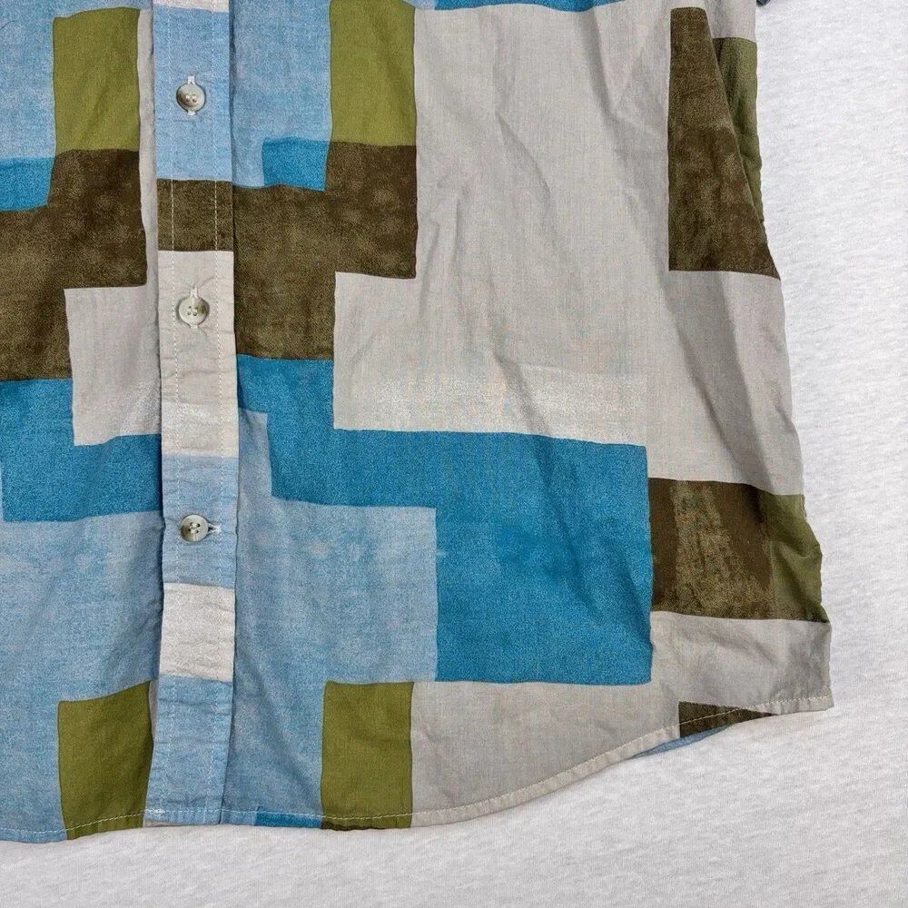 Banana Republic Shirt L Slim Fit Geometric Blocks Blue Green Brown